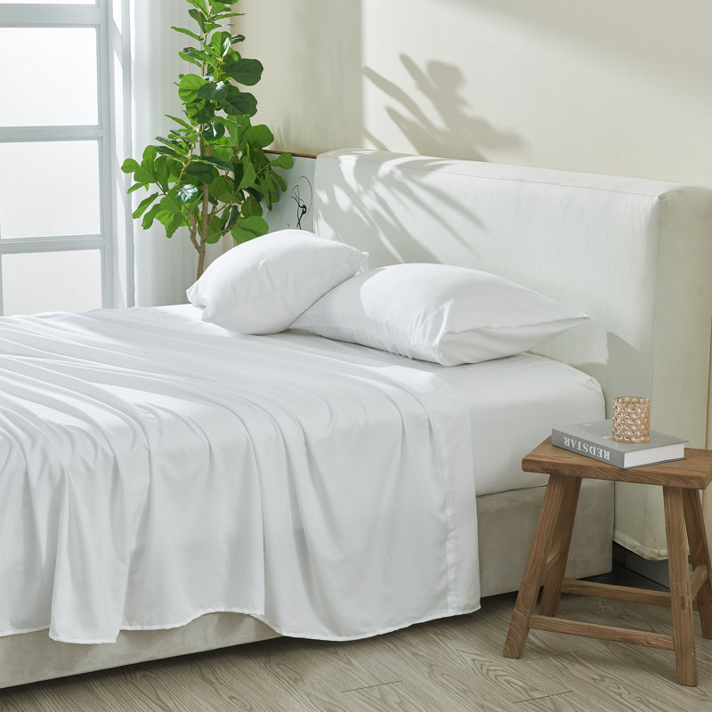 Ensemble de draps ultra-doux en microfibre prélavée, Ensemble de draps pour grand lit + un drap-housse , Blanc frais
