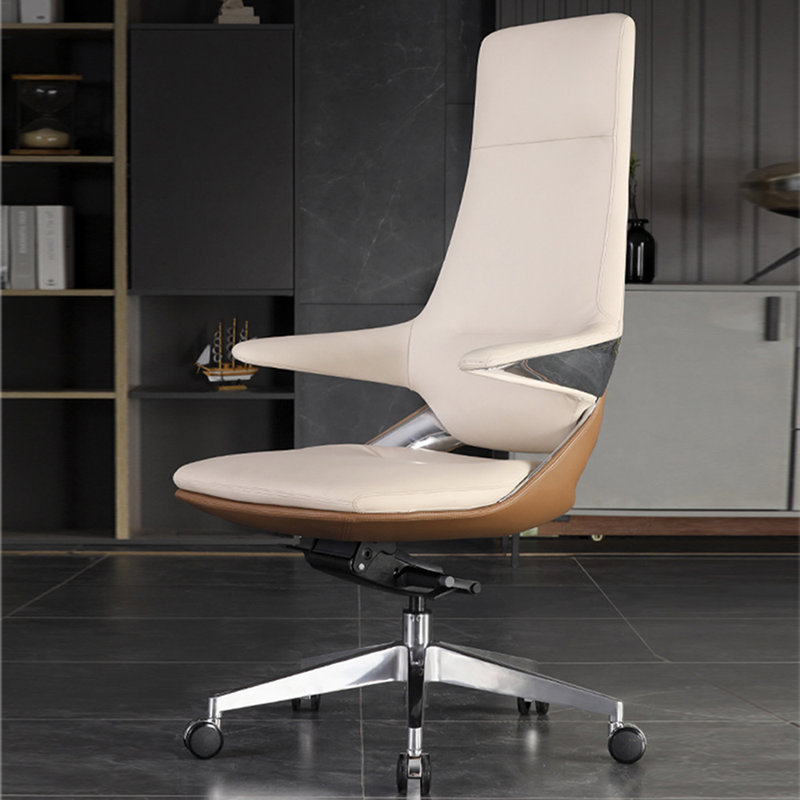 Chaise de bureau réglable en similicuir et alliage d'aluminium Silver Hight, Beige / Blanc