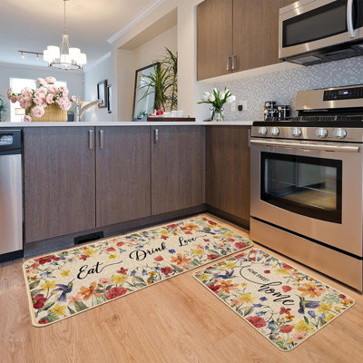 Tapis de cuisine floraux Home Sweet Home - multicolore - ensemble de 2 fleurs de colibri printemps-été