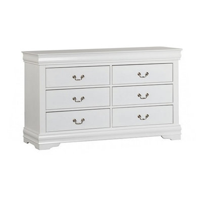 Grande commode Ryla, 6 tiroirs, poignées en métal nickelé, bois massif