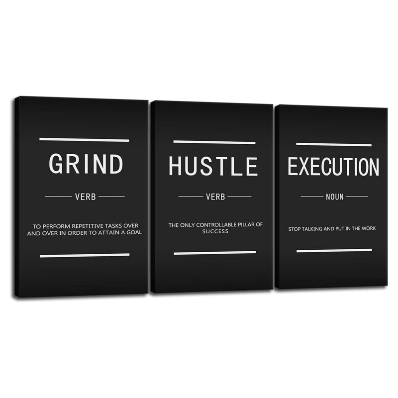 Motivation Bureau Décoration murale Succès inspirant Art mural sur toile Grind Verb Hustle