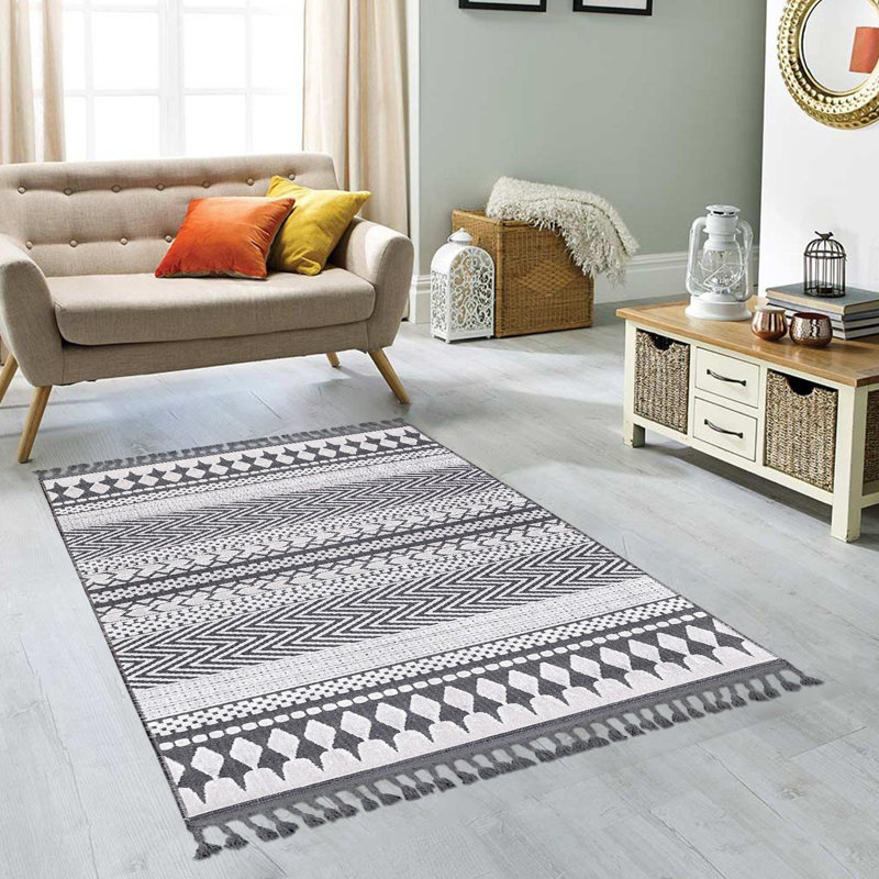 Tapis rectangulaire en coton tissé à la machine Clivden, Rectangle 5 pi 3 po x 7 pi 7 po