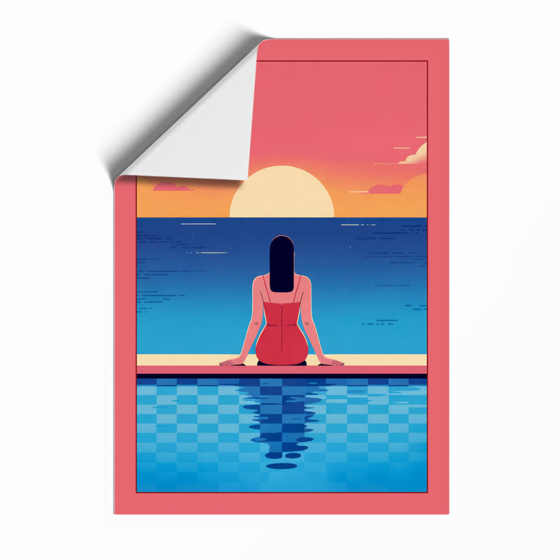 Poolside Reverie Modern - Framed Print, Unframed, A2 - 59.4 x 42.0 cm