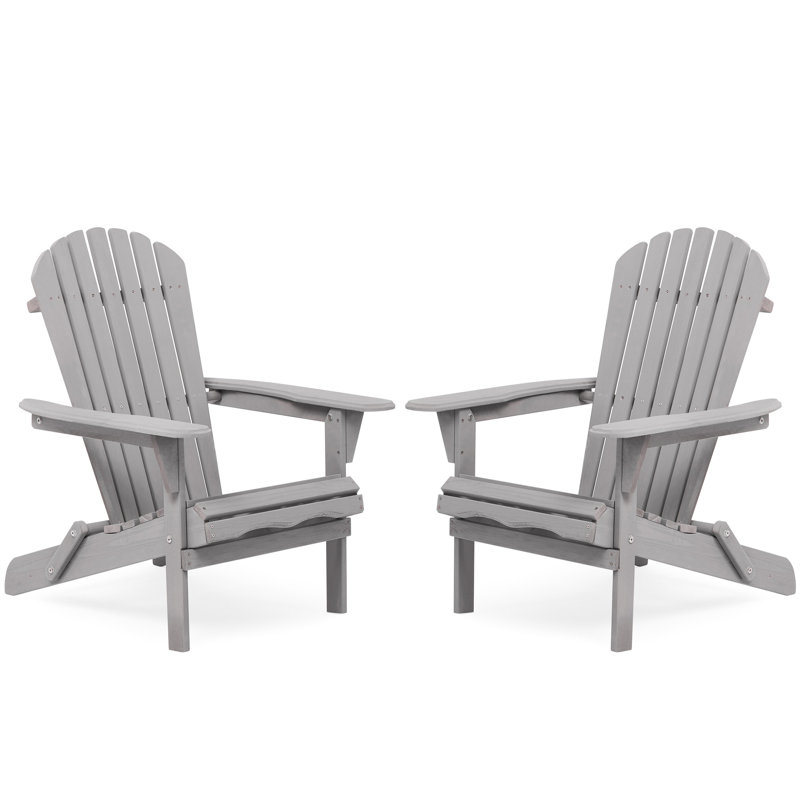 2 chaises pliantes en bois massif de couleur grise pour la terrasse, le jardin, la pelouse, la cour, la terrasse, le bord de la piscine, la cour