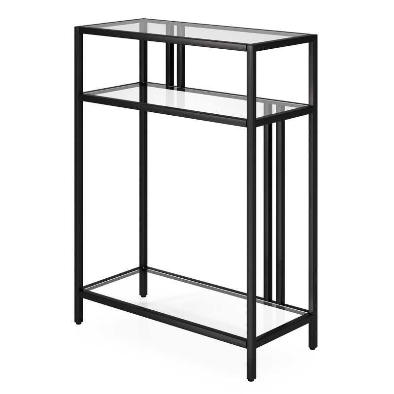 Adamsville 55.9cm Glass Top Console Table, Blackened Bronze