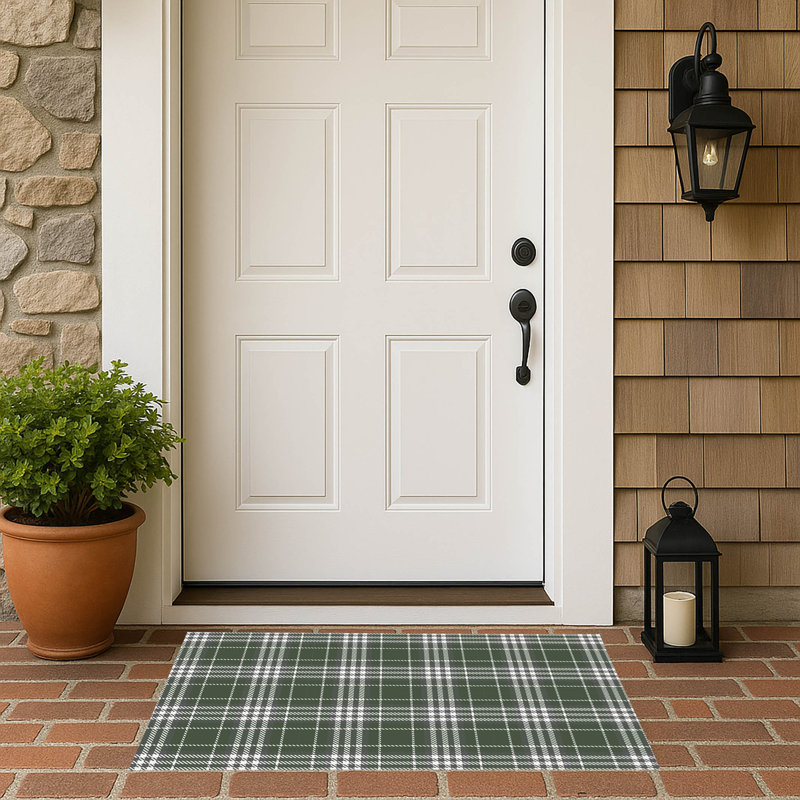 Christopher's Plaid Outdoor Doormat, 17" W x 24" L, Chimichurri/Green