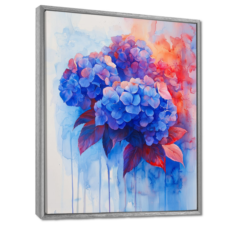 Hydrangées bleues et rouges dans un style graffiti, Hortensia I - hydrangées, art mural, H 32 po x l 16 po, Argent argent