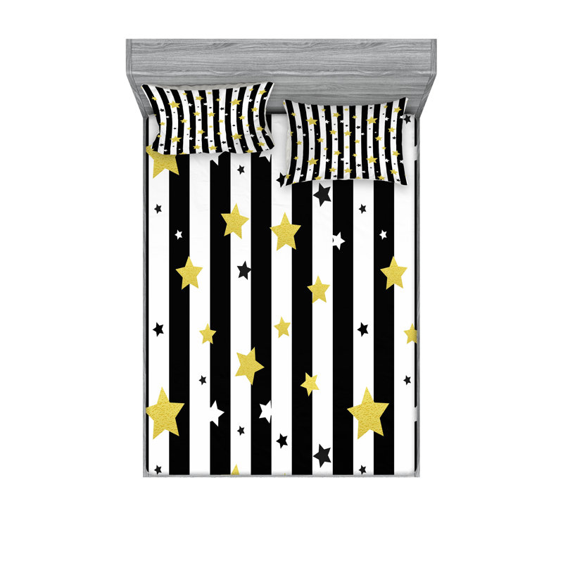 Ensemble de draps et taies décoratives à rayures Ambesonne, noir, blanc et jaune