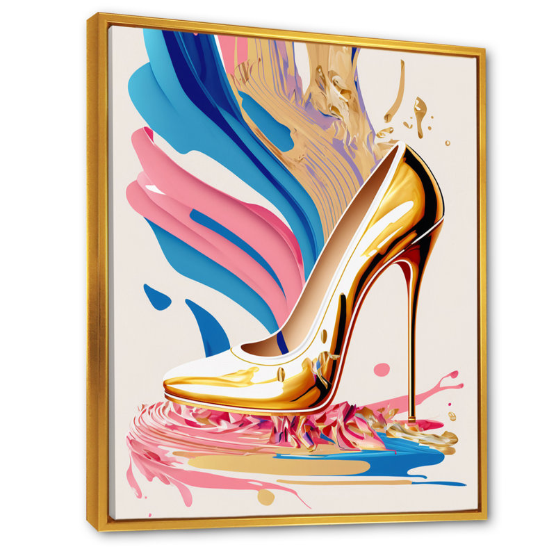 Art déco rose et bleu, chaussures à talons hauts VI - Impression sur toile, H 32 po x l 16 po x P 1 po