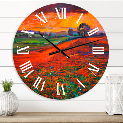 «Blossoming Poppy Fields pendant le coucher du soleil d'été»