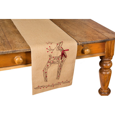 Rustic Reindee Christmas Burlap Table Runner, 13 by 90-Inch
