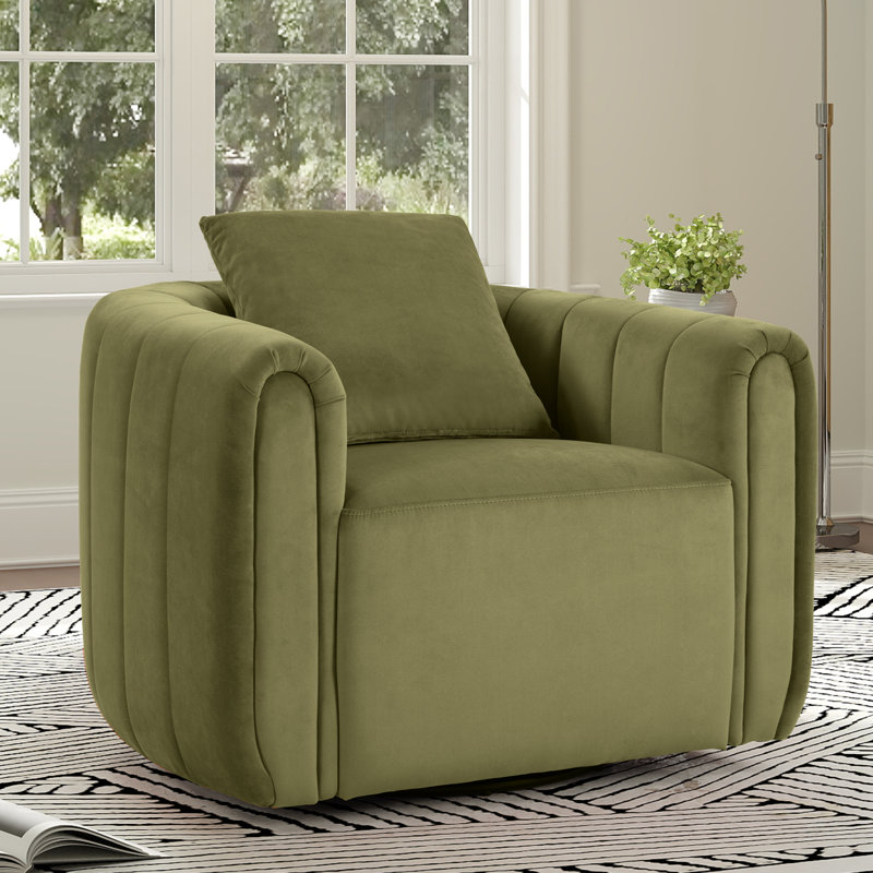 Fauteuil demi-tonneau pivotant en velours 30,5 po Deria, Vert