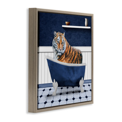 «Tiger in Blue Bathroom Floater Canvas» par Marcus Prime