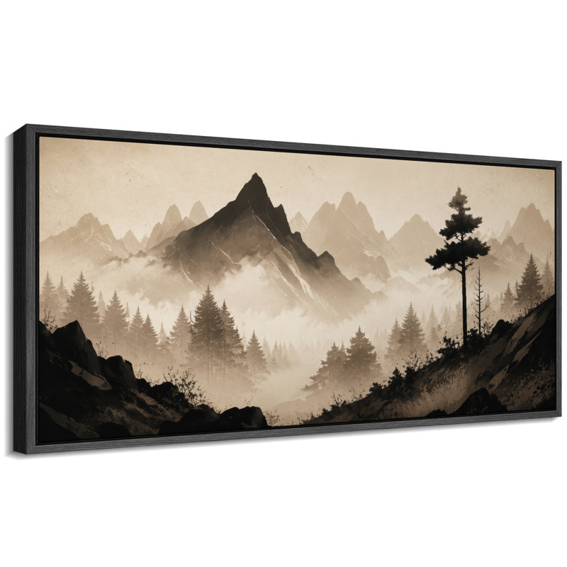 «Misty Mountain Forest», impression monochrome sur toile encadrée, H 30 po x l 60 po x P 1,5 po, Noir