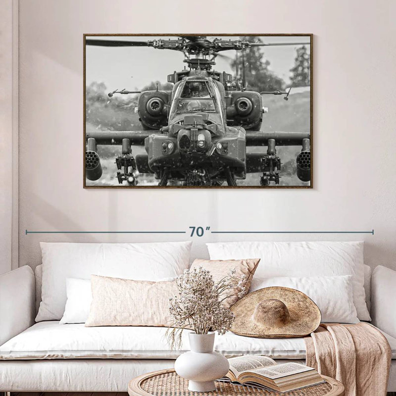 Hélicoptère de chasse Apache, 46 po x 31 po, Cadre flottant noyer