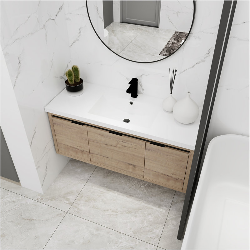 48 Inch Bathroom Cabinet With Sink,Soft Close Doors and Drawer,Float Mounting Design,48x18(KD-Packing), Wood