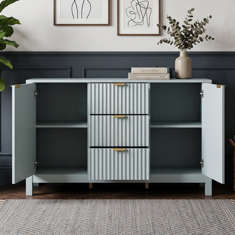 Buffet en bois avec tiroirs, tablettes et portes, Cyan