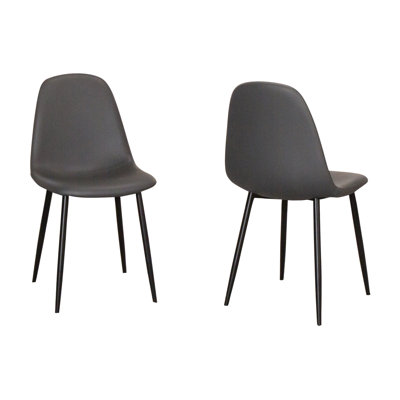 Leda Faux Leather Mocha Brown Dining Chairs Black Metal Legs Set of 2