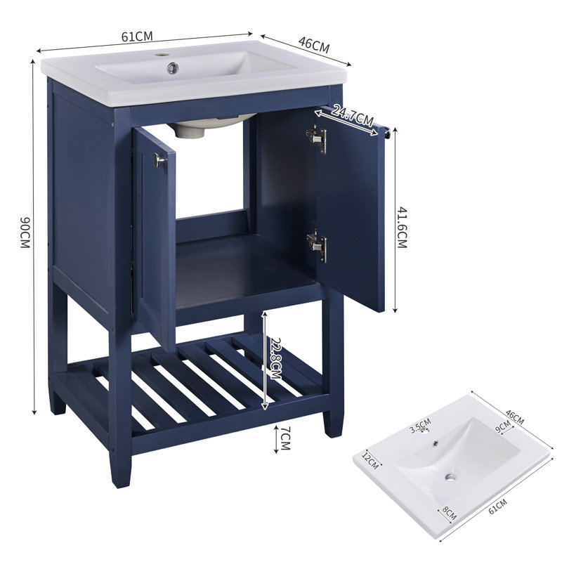 61mm Single Bathroom Vanity with Drop In Basin, Navy Blue