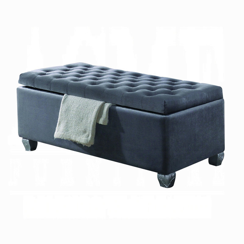 Gray Fabric Bench W/Storage