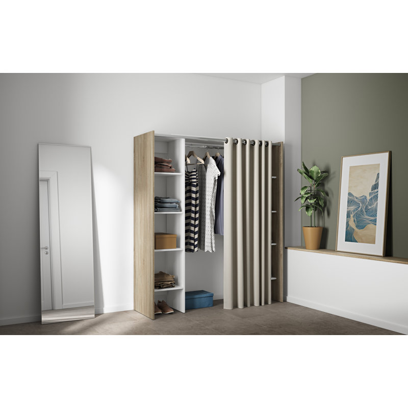 112cm - 185.3cm Closet System, Oak / Ecru Curtain