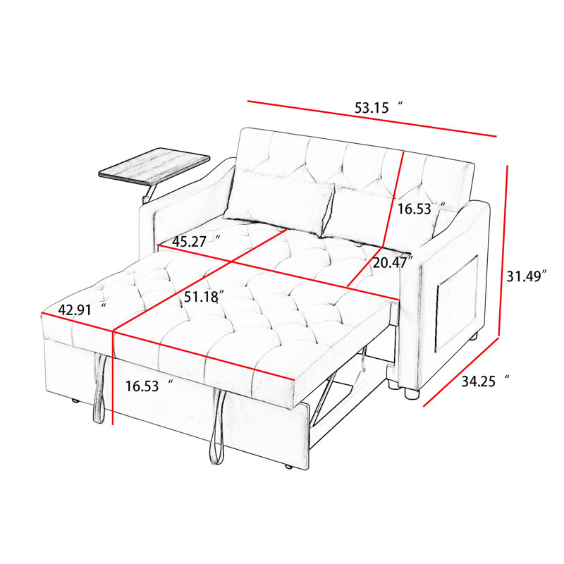 Lit moderne en velours gris, avec rotation de la table d'appoint, dossier et siège, se transforme en lit sans problème, 3 positions réglables, tissu doux et pieds en plastique, table rotative 360 ° facile à assembler,