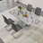 Kimara 5-Piece Modern 63" Rectangular Faux Marble Pedestal Dining Set-947337912-984882714