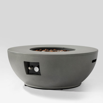 ReeQuo 36" W Round Propane Gas Fire Pit Table, 50,000 BTU Outdoor Steel Fire Pit Bowl with Tank Holder and Cover, Grey