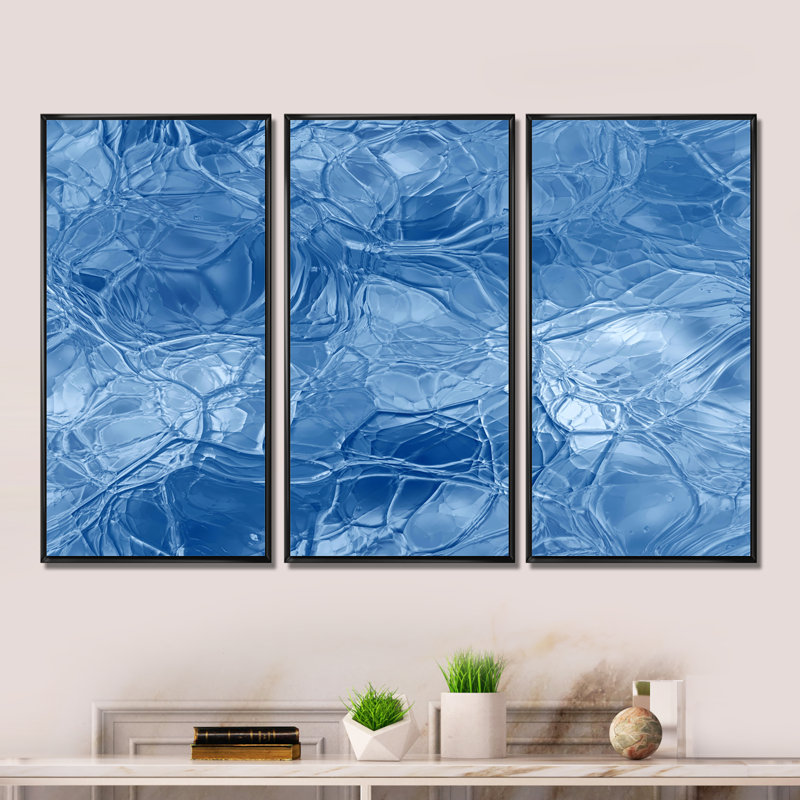 Blue Ice Structures - ensemble d'art mural moderne sur toile 3, Noir, L 36 po x H 28 po