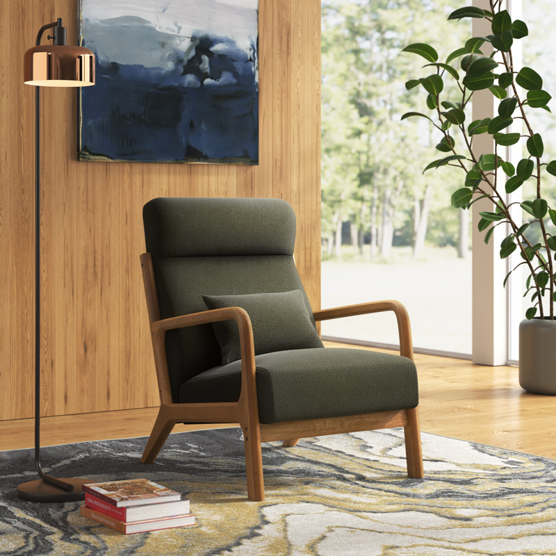 Fauteuil d'appoint traditionnel avec coussin lombaire Ayyash, Lin vert