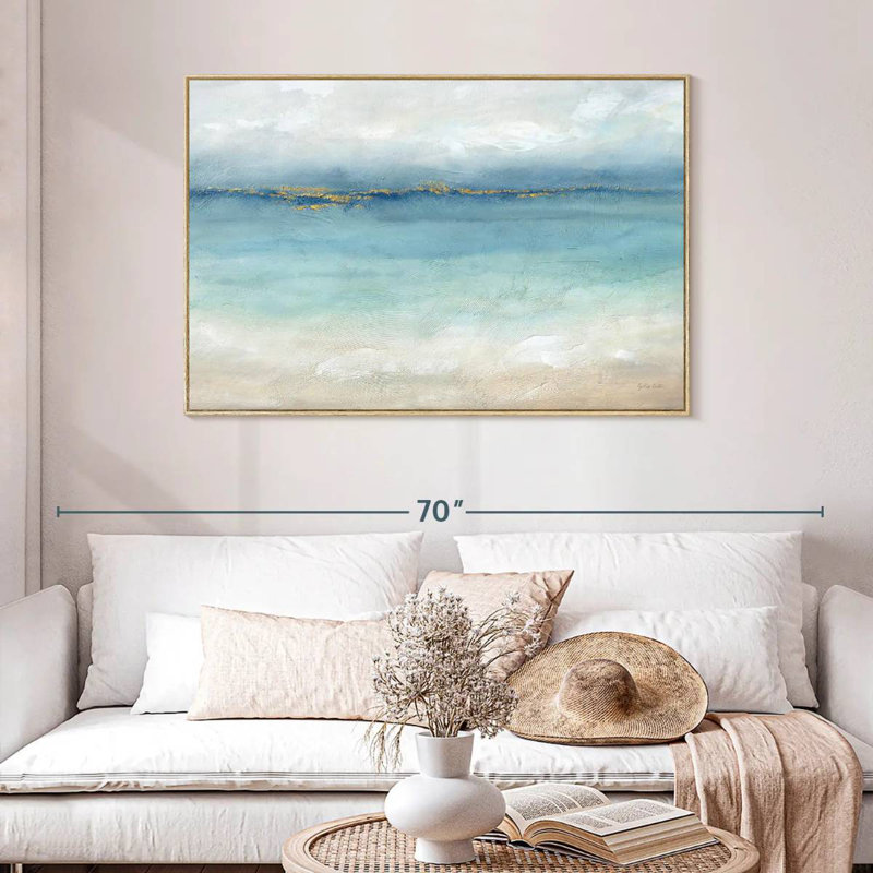 Paysage de mer sereine, Cadre flottant en bois naturel, 46 po x 31 po