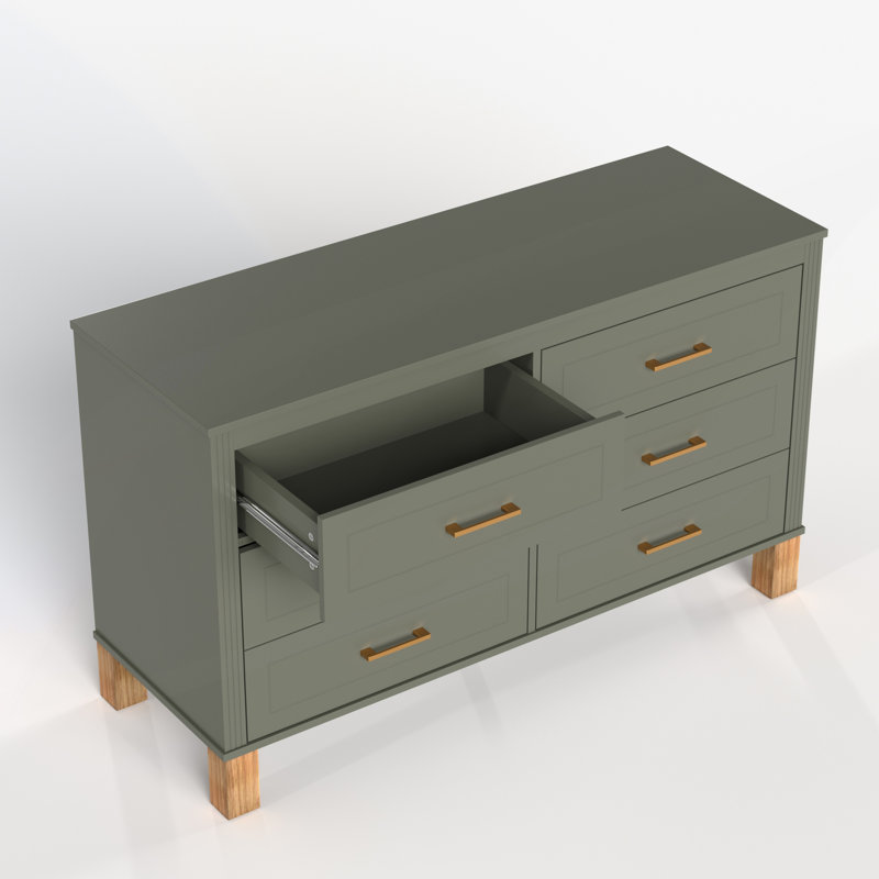 Commode double 6 tiroirs, armoire de rangement moderne avec poignées en métal, organisateur de tiroir de commode, Olive