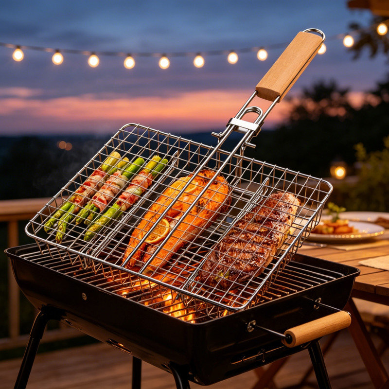 Panier de barbecue en acier inoxydable pour barbecue extérieur, accessoires de barbecue de camping