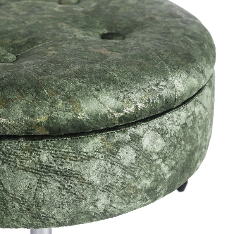 Faux Leather Ottoman, Green, Chrome