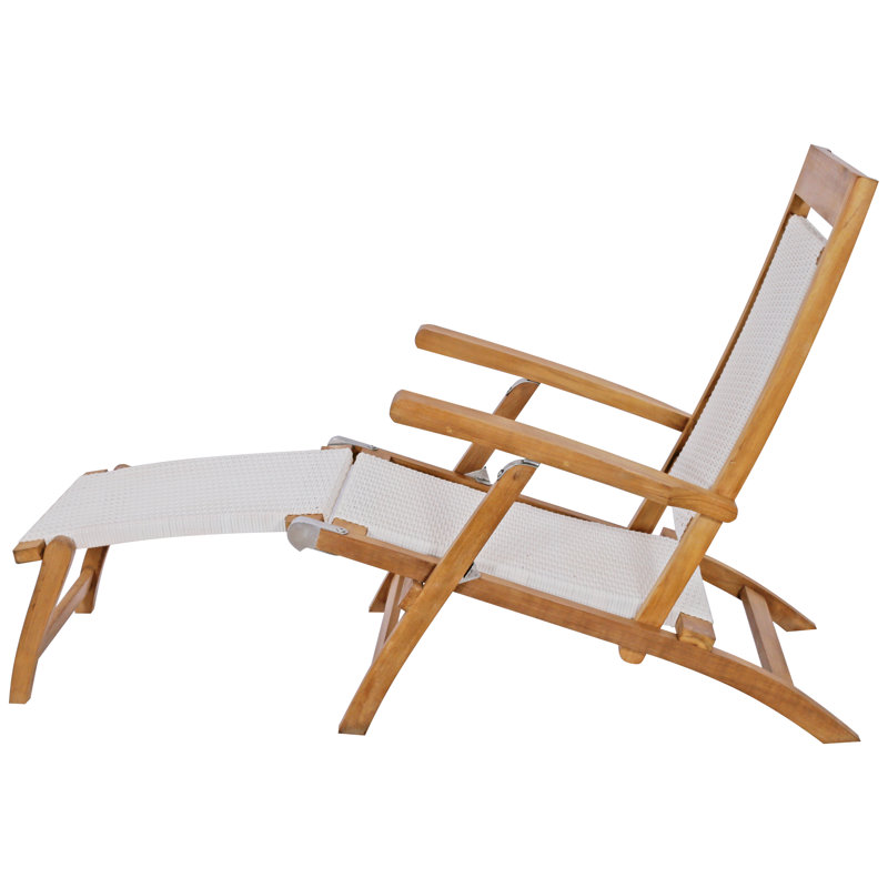 Narmada Outdoor Teak Chaise Lounge, White