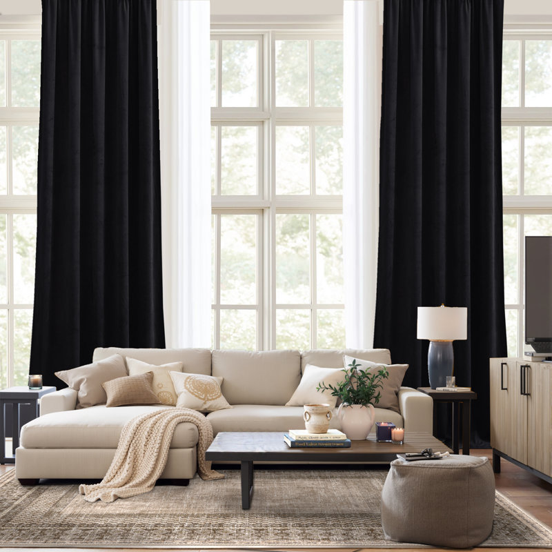Velvet Curtains Thermal Insulated Sound Reducing Heavy Matt Heat & Chill Resistant Drapes for Home Decoration, 2 Panel, Black