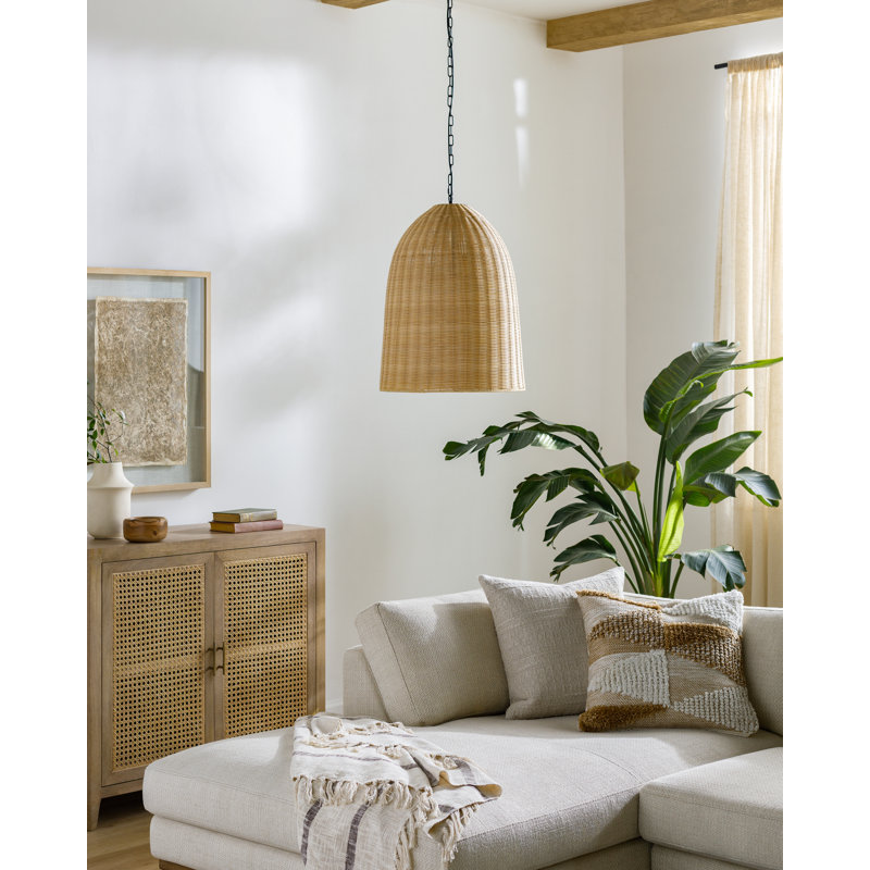 Luminaire suspendu simple à 1 lumière Declo, Rotin naturel