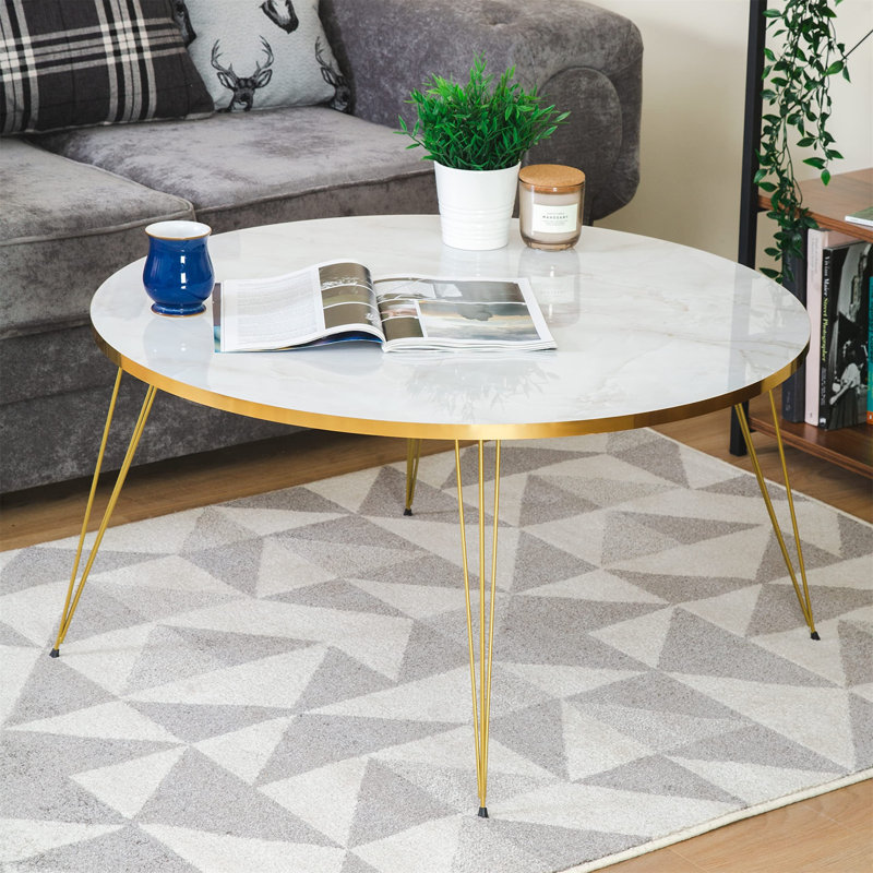 Aubina Four Leg Coffee Table, 47" H x 90" W x 90" D, White/Gold