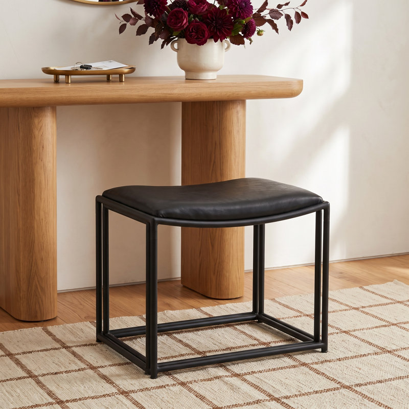 Galina Leather Stool, Black