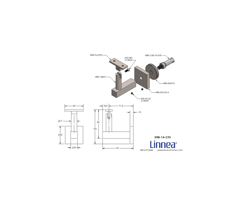 Support de main courante en béton avec rosette carrée et plaque plate, Acier inoxydable poli