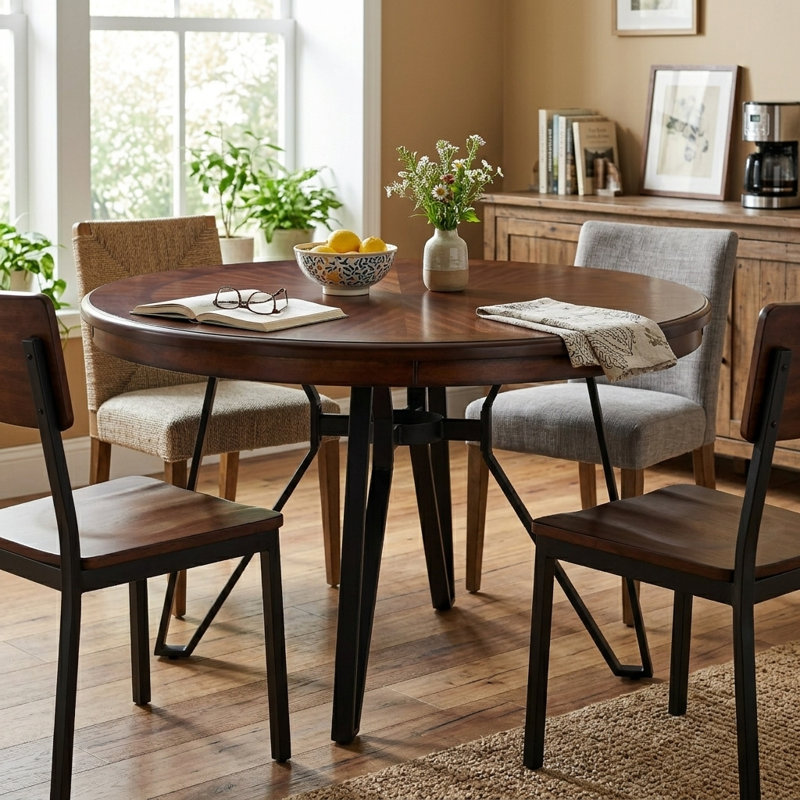Table de salle à manger ronde (brun), Brun