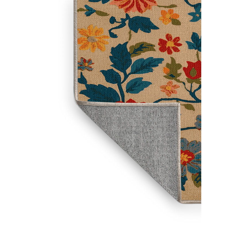  Tapis lavable à motif de guirlande de fleurs, Rectangulaire 3 pi x 5 pi