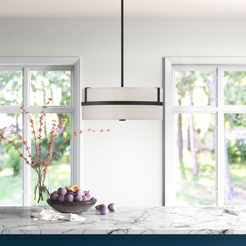 Luminaire suspendu tambour simple 4 lumières Gilbreath, Noir mat