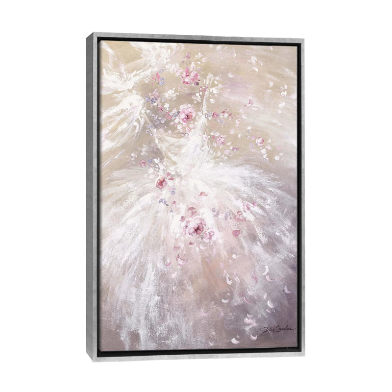 «Rose Dance II» par Debi Coules - reproduction d'art, H 26 po x l 18 po x 1,5 po, Encadrement argenté, Pas de tapis