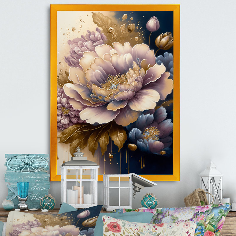 Fleurs mauves et bleues à l'aquarelle IV - peinture sur toile, H 40 po x l 30 po x P 1,5 po