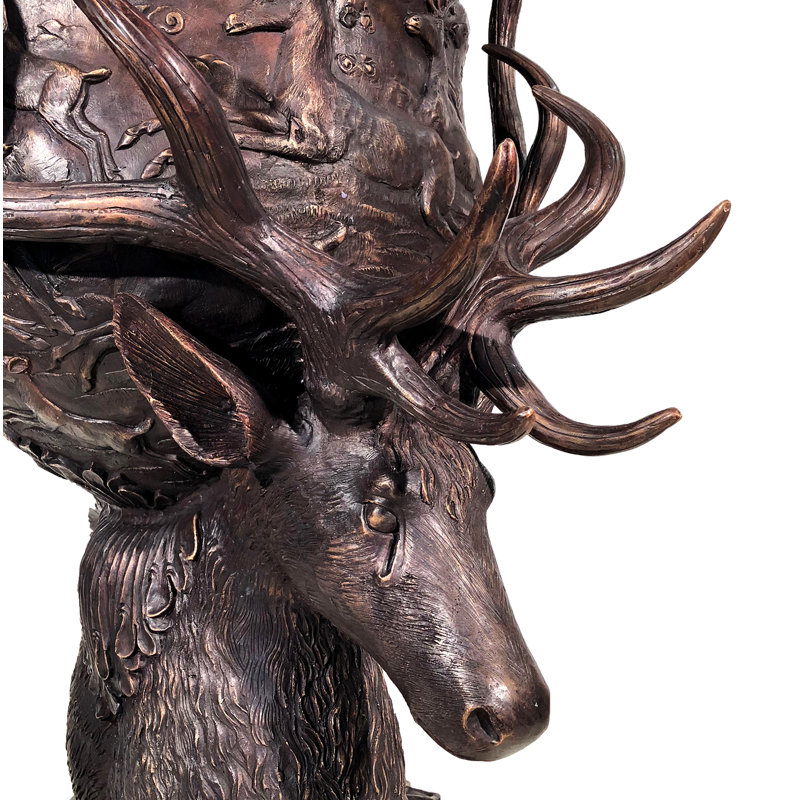 Bronze Large Deer Antler Planter Urn Sculpture Pair