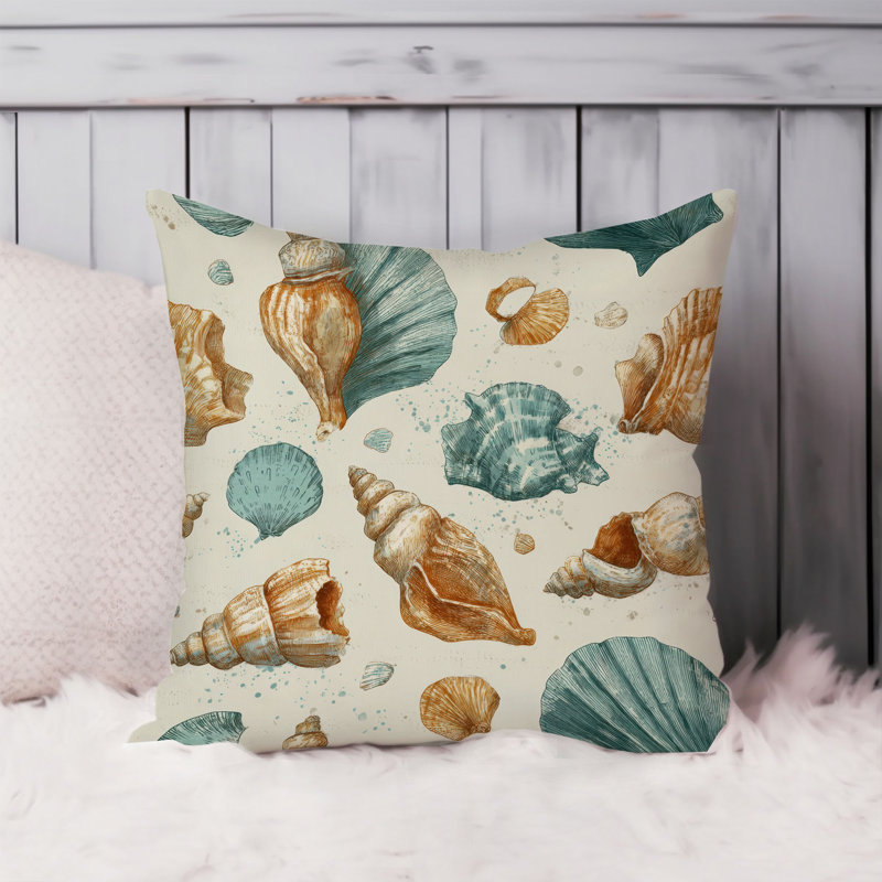 Housse de coussin pour plage et côtes, Carré 16 po, Beige / bleu nautique / plage 7