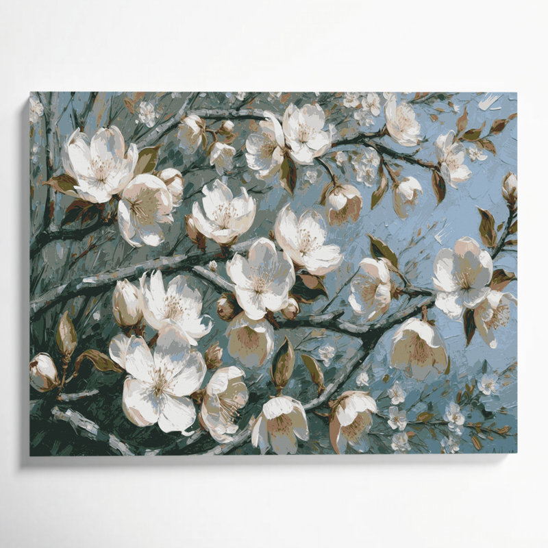 Botanical Apple Blossoms Grey Canvas Wall Art, 11" H x 14" W