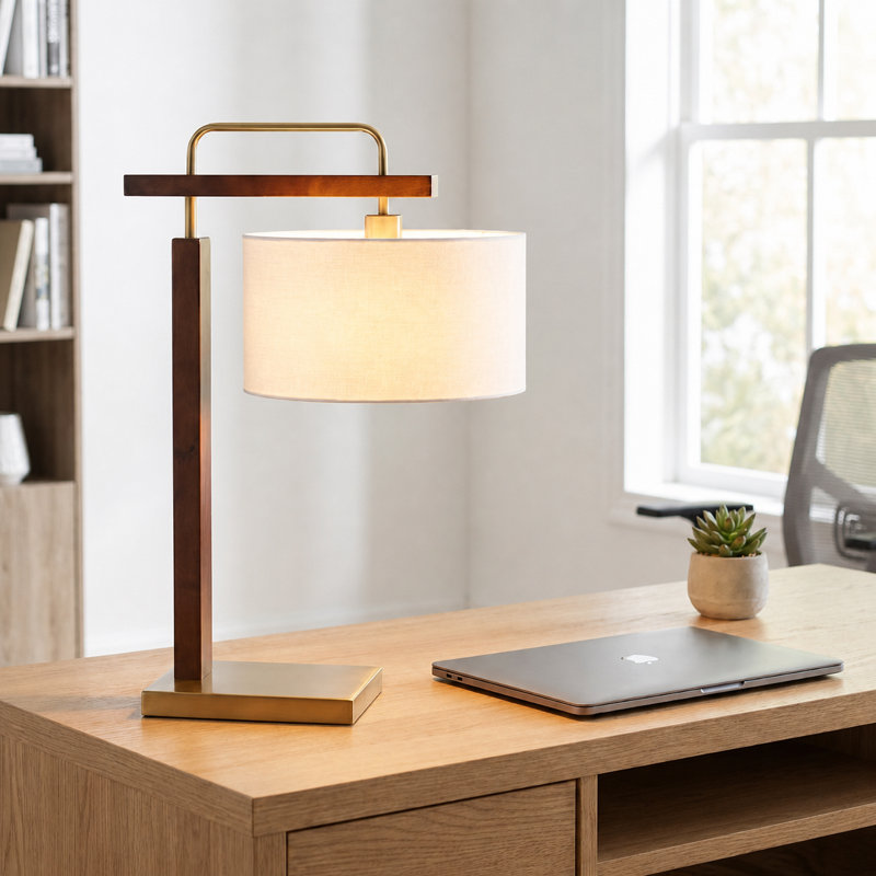 28" Metal Table Lamp With White Shade