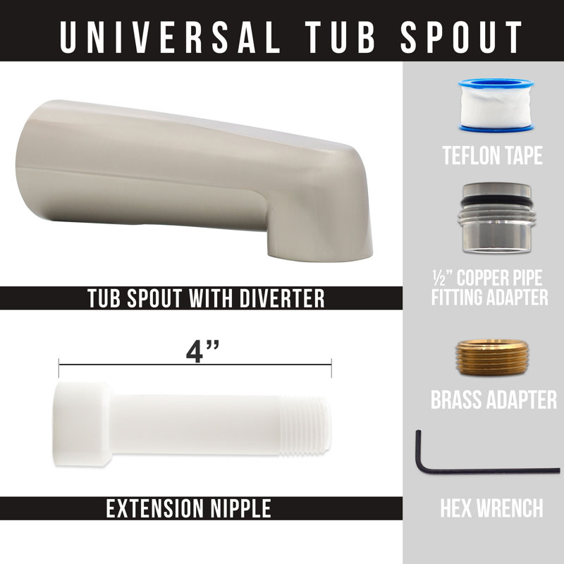 Universal Fit 7" Wall Mount Tub Spout, Zinc, Satin Nickel